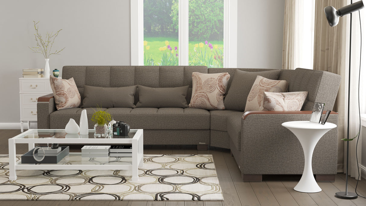 Ottomanson Armada X - Upholstered Convertible Wood Trimmed Sectional With Storage - Polyester