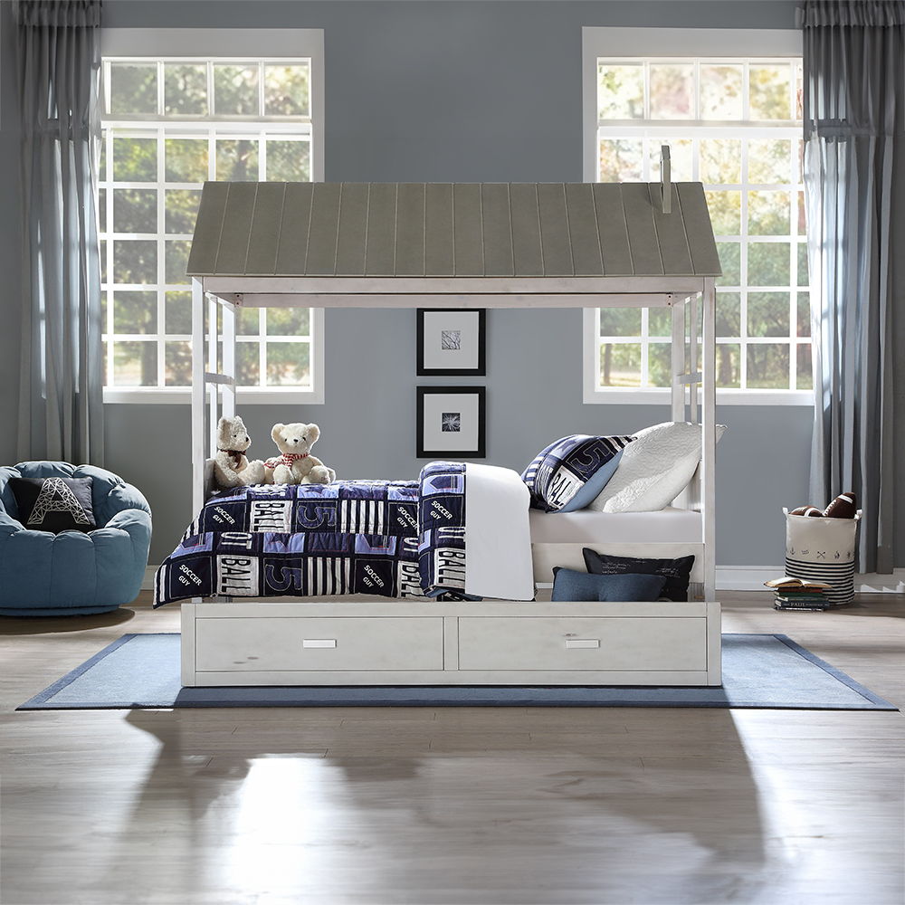 Tree House II - Twin Bed - Weathered White & Washed Gray