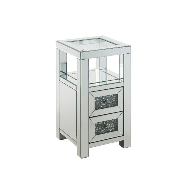 Noralie - 24" Accent Table - Clear Glass, Mirrored & Faux Diamonds