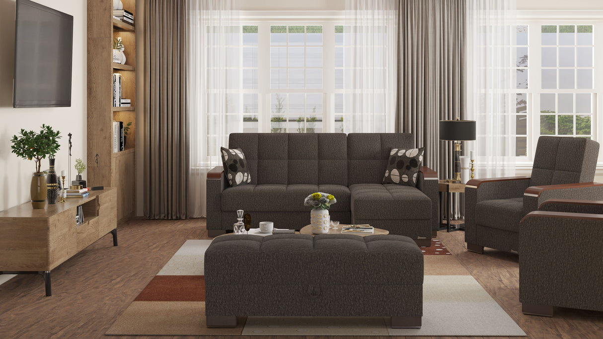 Ottomanson Armada X - Upholstered Convertible Wood Trimmed Ottoman With Storage