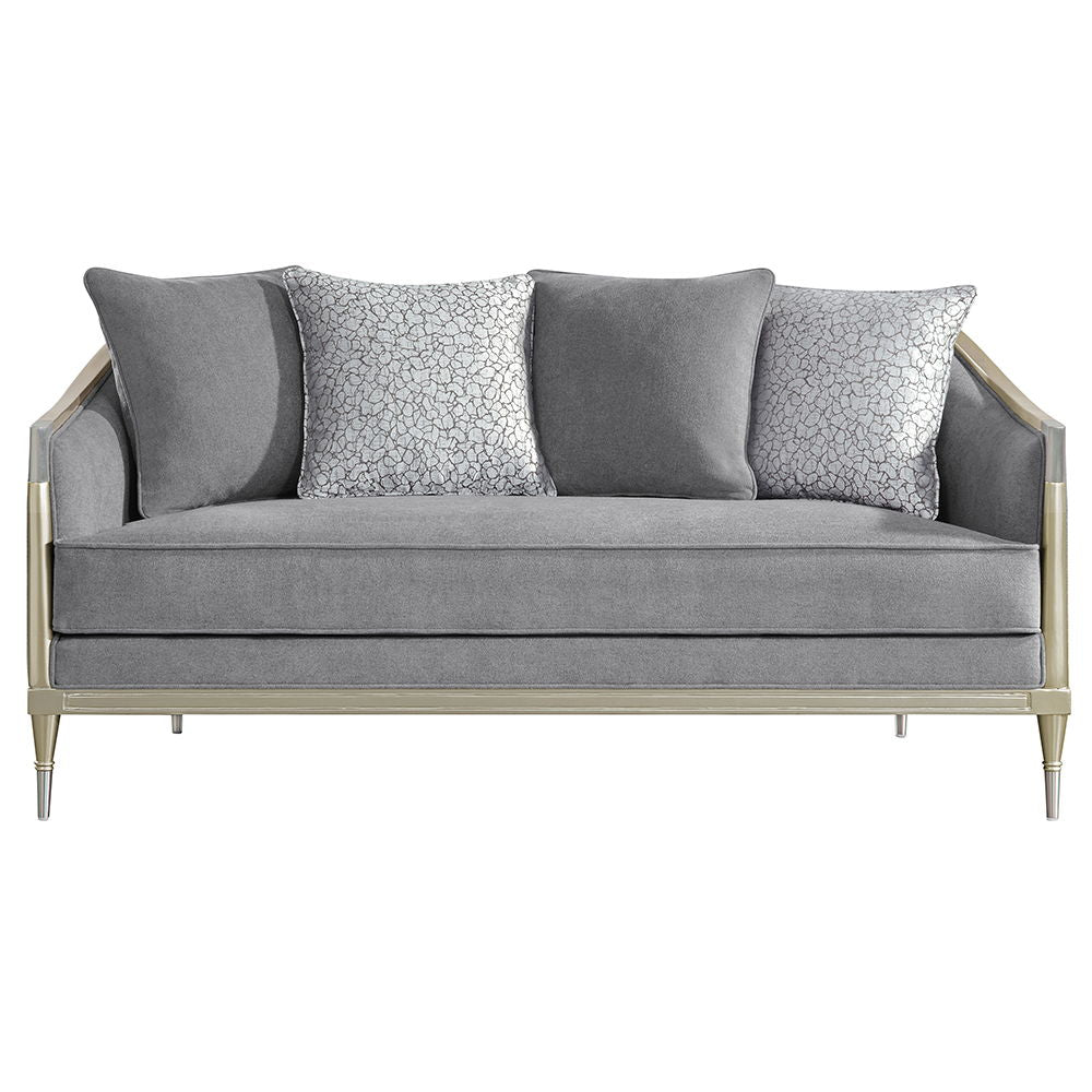 Fernando - Loveseat With 4 Pillows - Gray Chenille & Champagne
