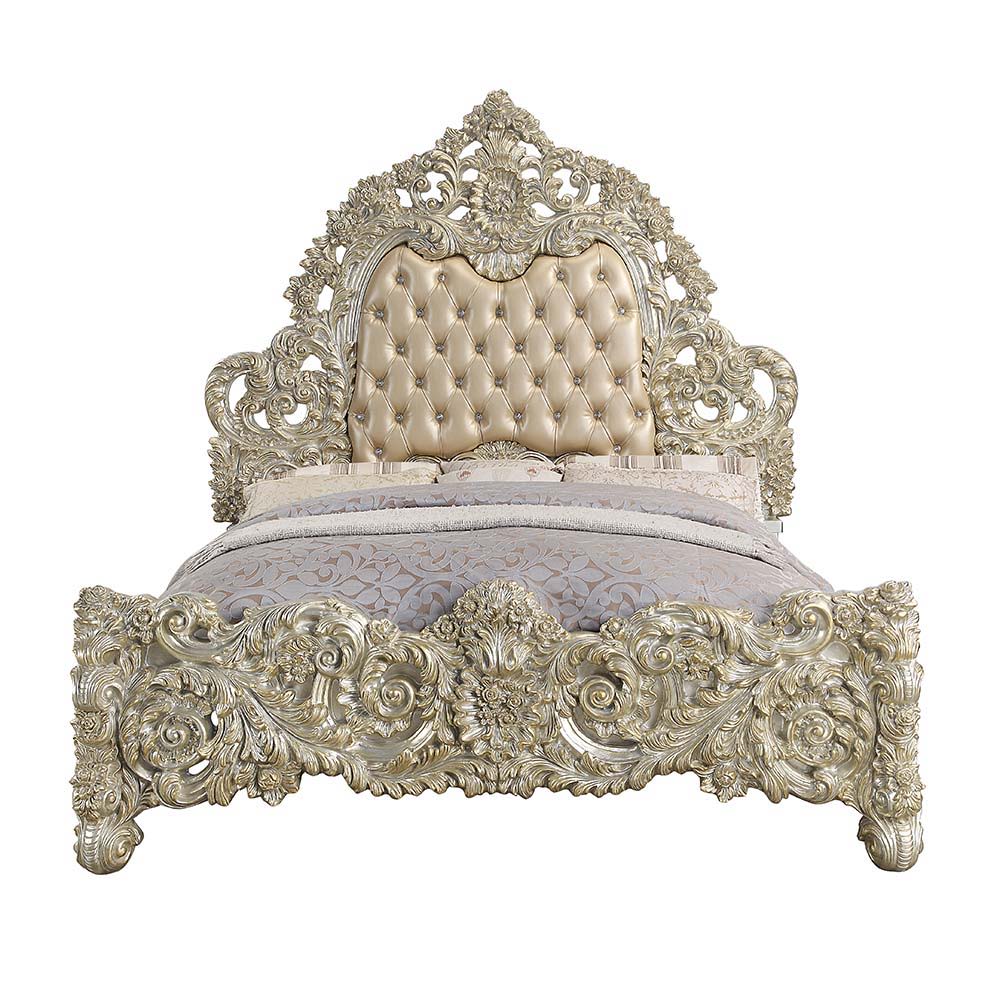 Sorina - Eastern King Bed - Synthetic Leather & Antique Gold