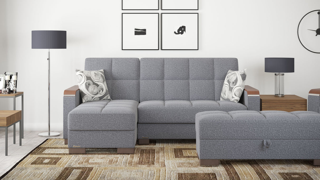 Ottomanson Armada X - Upholstered Convertible Wood Trimmed Ottoman With Storage - Polyester