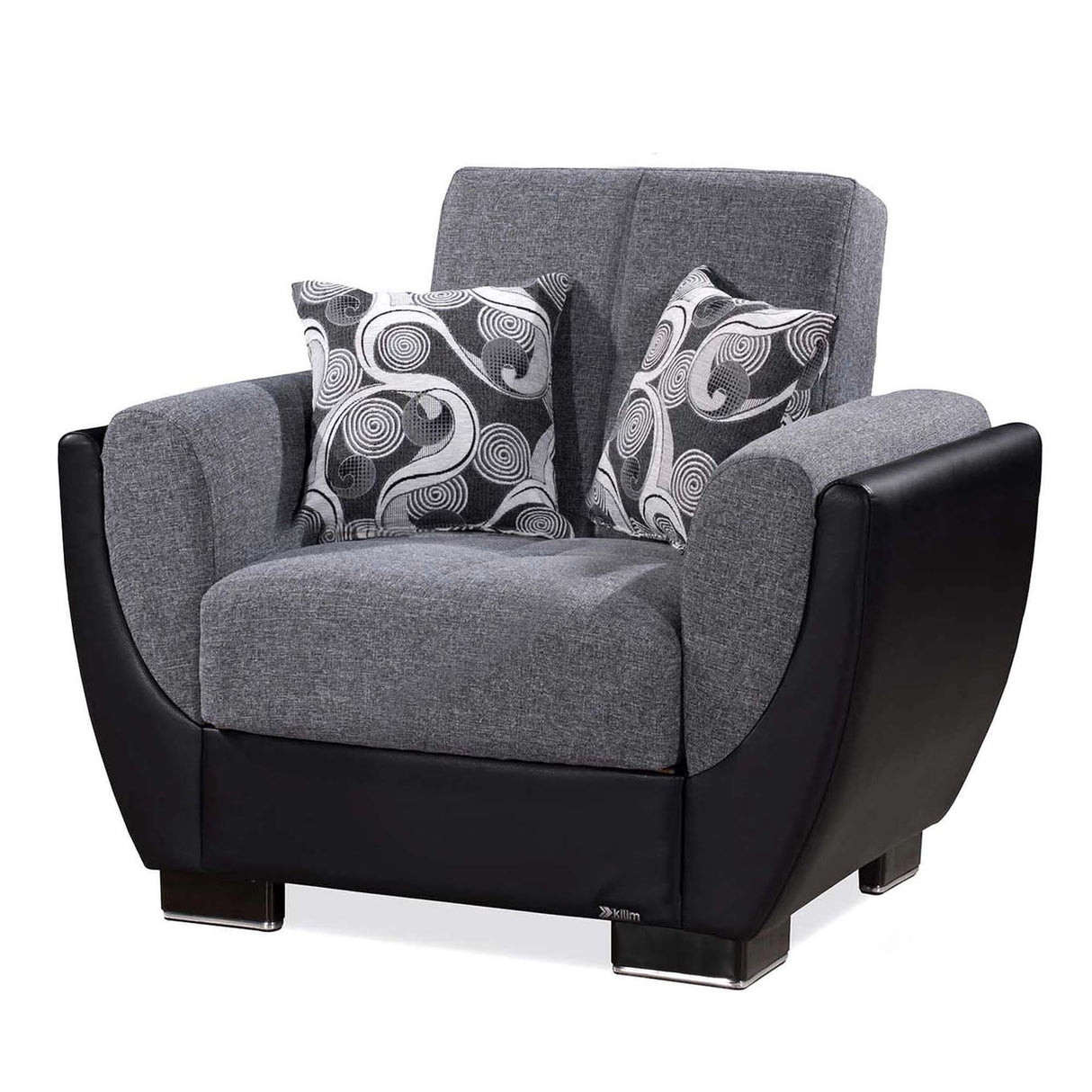 Ottomanson Armada Air - Upholstered Convertible Armchair With Storage - Gray/Black PU Polyester