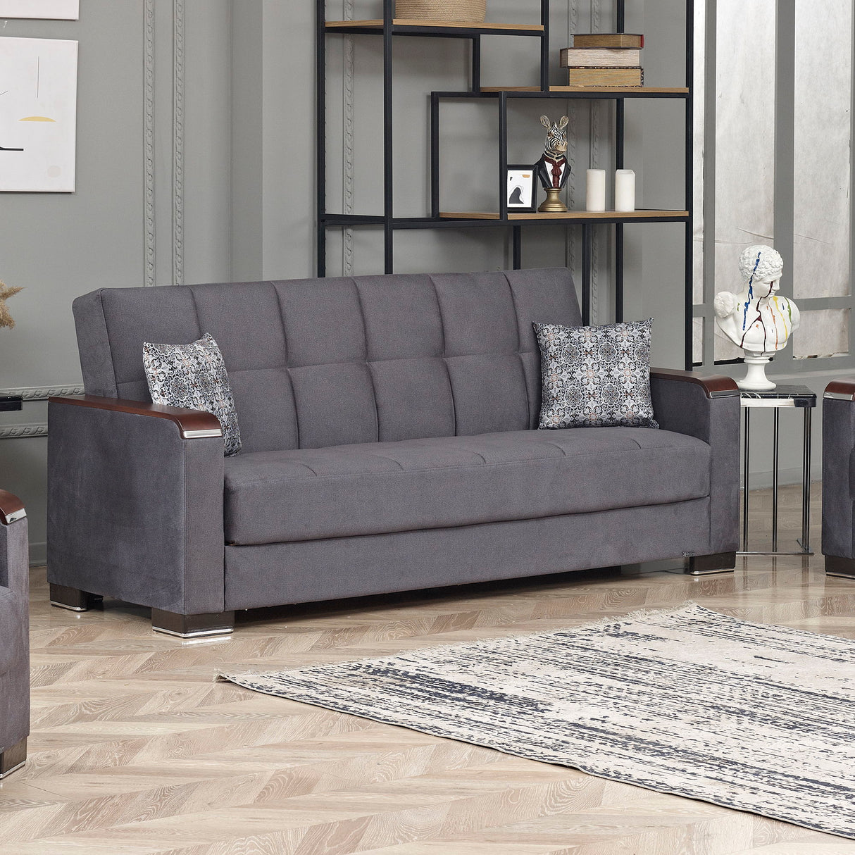 Ottomanson Armada X - Upholstered Convertible Wood Trimmed Sofabed With Storage - Microfiber