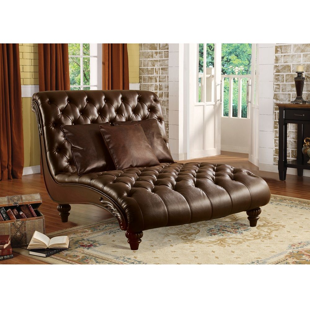 Anondale - Chaise With 3 Pillows - Two Tone Brown Synthetic Leather & Brown