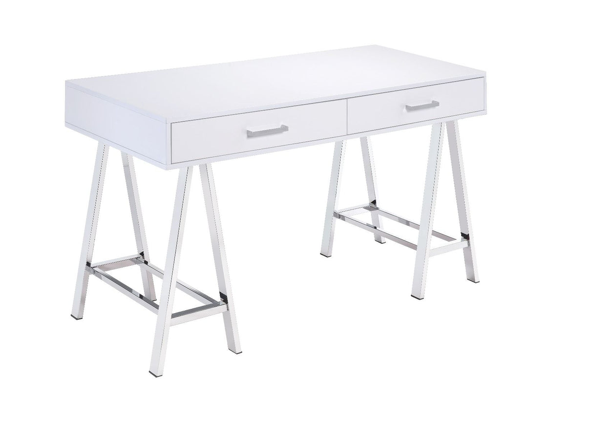 Coleen - Writing Desk With USB - White High Gloss & Chrome