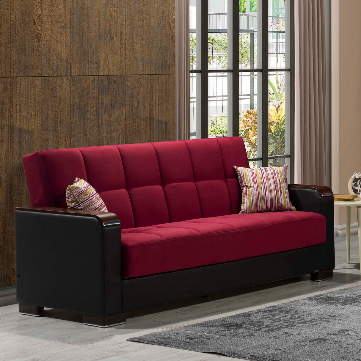 Ottomanson Armada X - Upholstered Convertible Wood Trimmed Sofabed With Storage - Microfiber