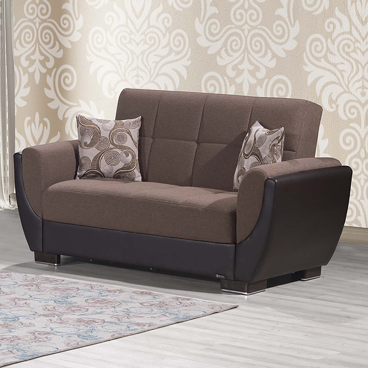 Ottomanson Armada Air - Upholstered Convertible Loveseat With Storage - Brown PU Polyester