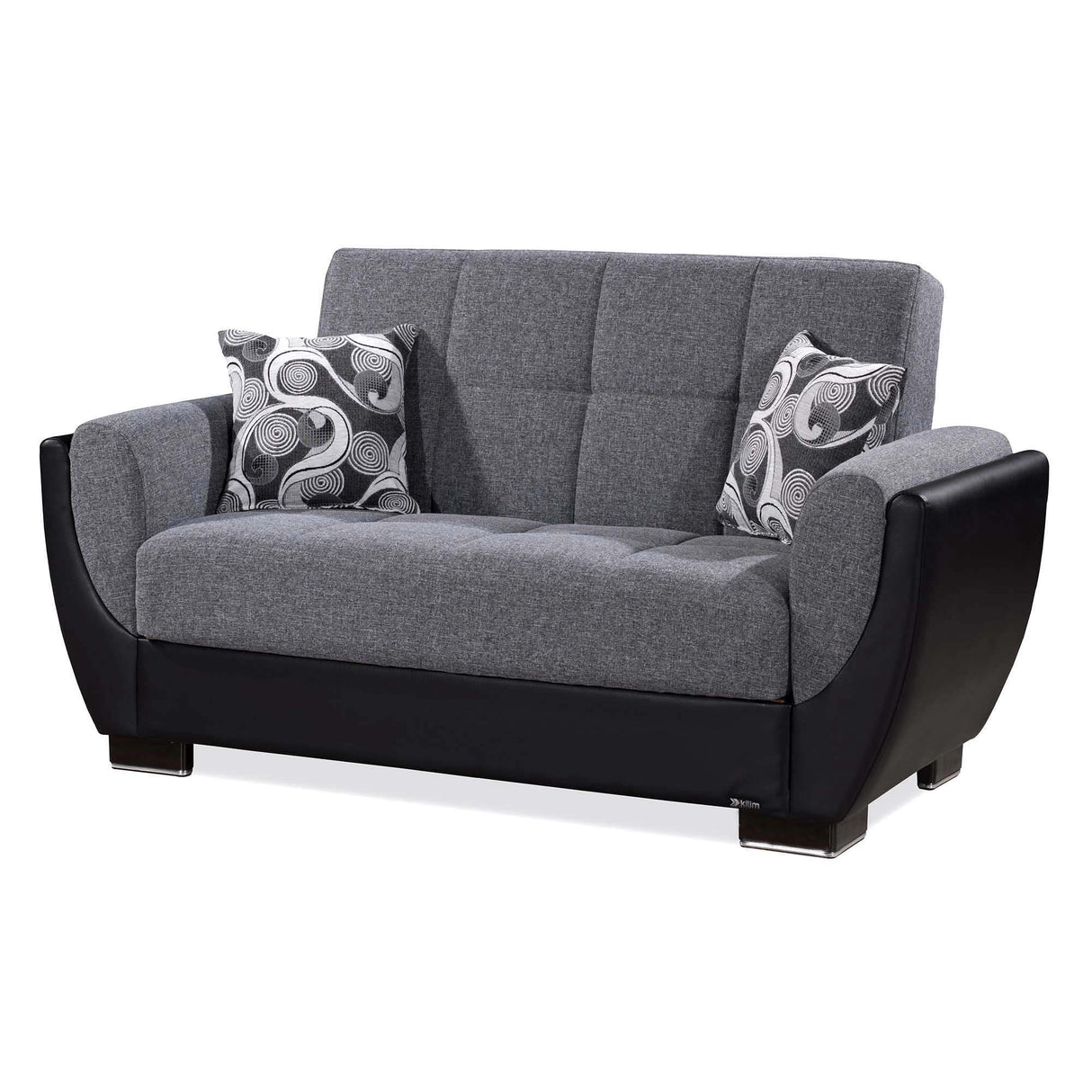 Ottomanson Armada Air - Upholstered Convertible Loveseat With Storage - Gray/Black PU Polyester