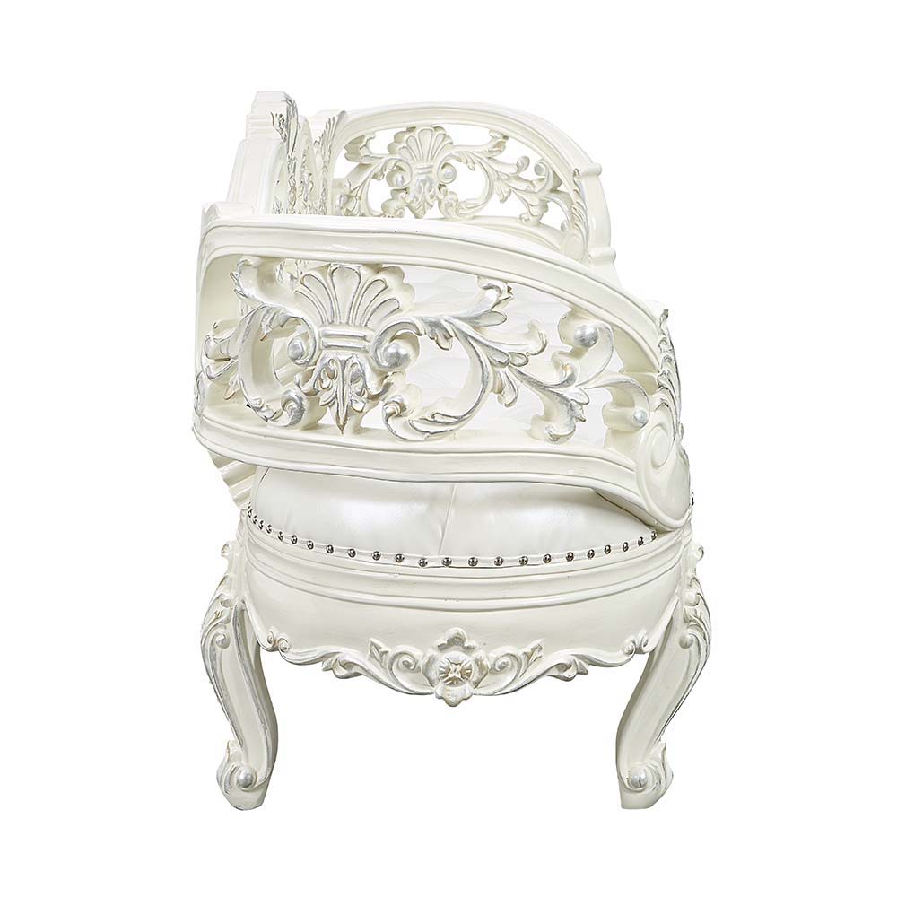 Adara - Bench - Pearl White Synthetic Leather & Antique White