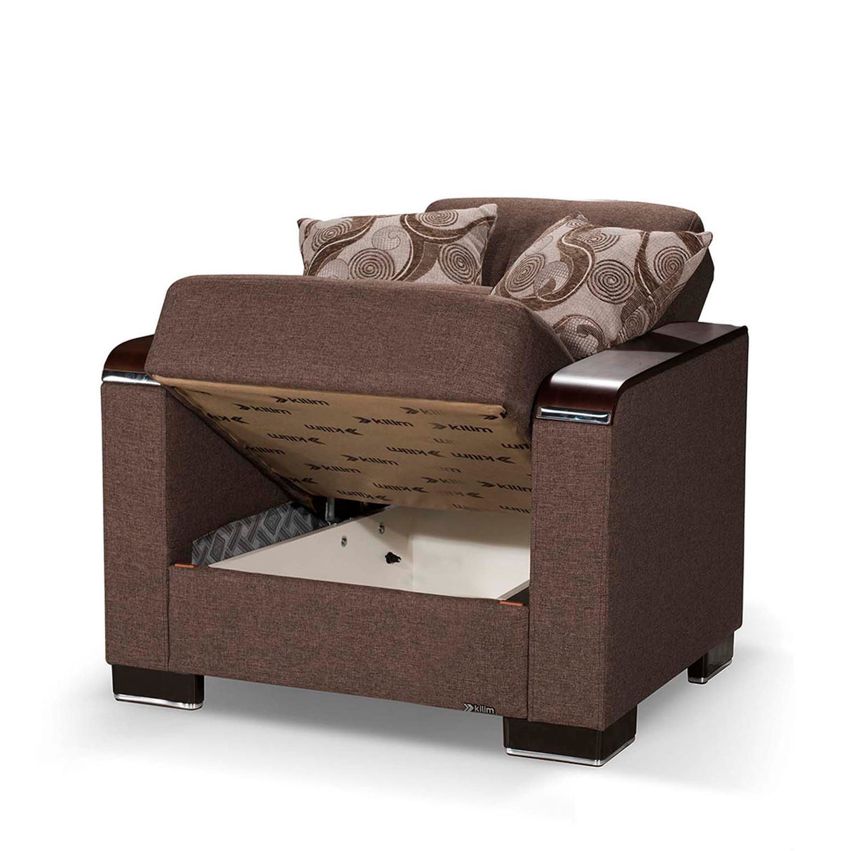 Ottomanson Armada X - Upholstered Convertible Wood Trimmed Armchair With Storage - Polyester