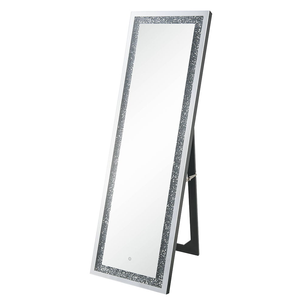 Noralie - 60" Floor Mirror With LED - Mirrored & Faux Diamonds
