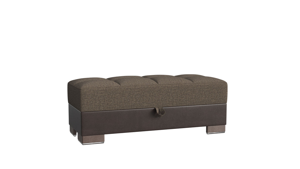 Ottomanson Armada X - Upholstered Convertible Wood Trimmed Ottoman With Storage - Brown PU Polyester