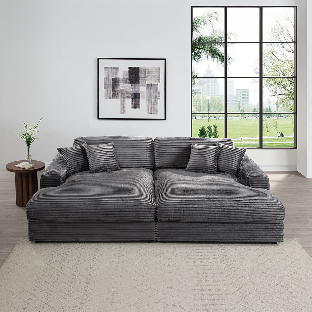 Hilde - Sectional Sofa With 4 Pillows - Dark Gray Corduroy