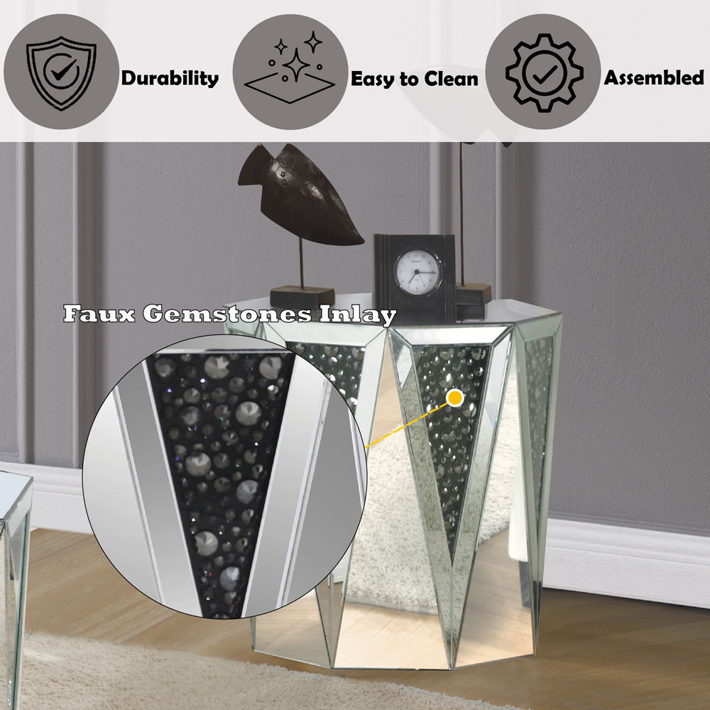Nysa - End Table - Mirrored & Faux Crystals