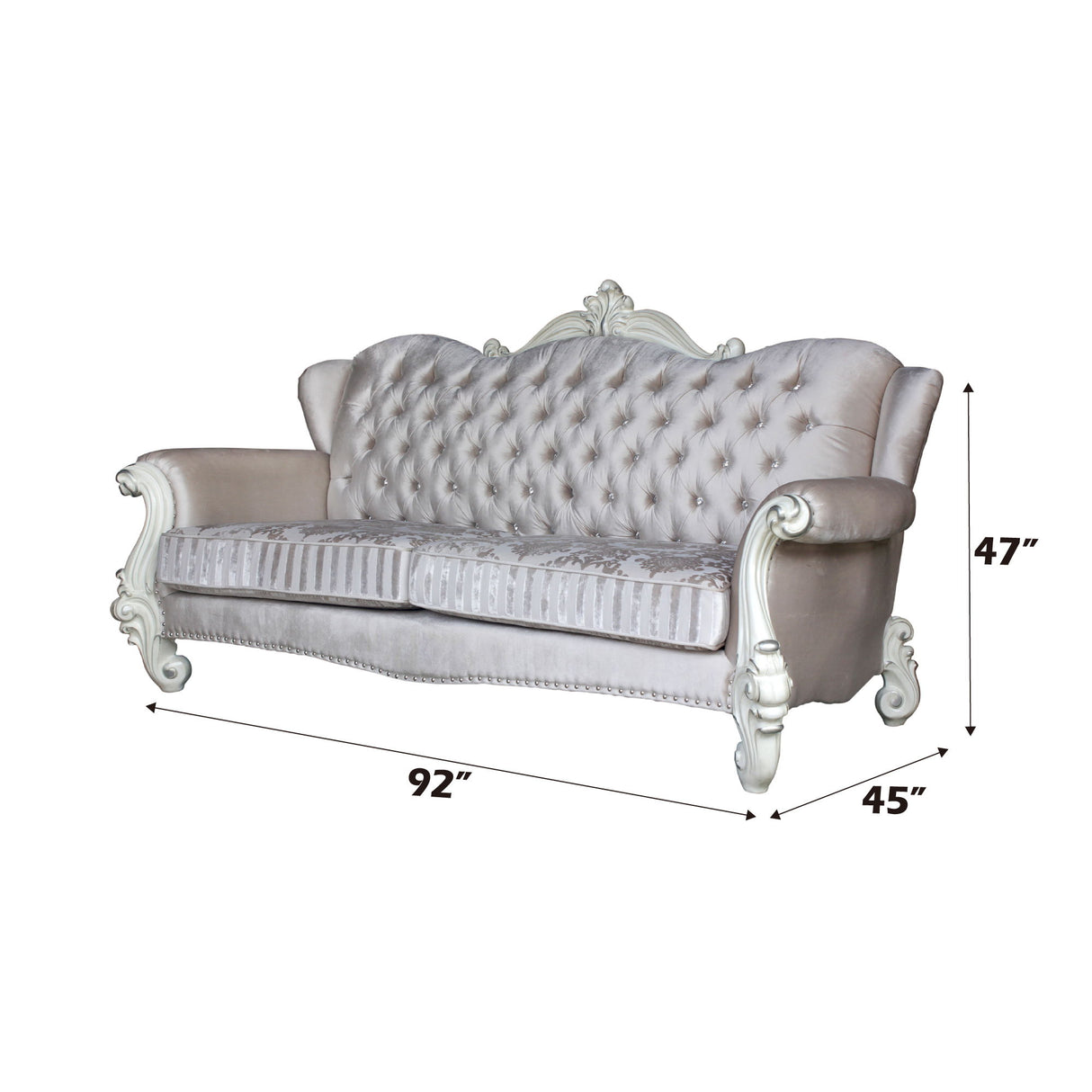 Versailles - 47" Sofa With 5 Pillows - Ivory Fabric & Bone White