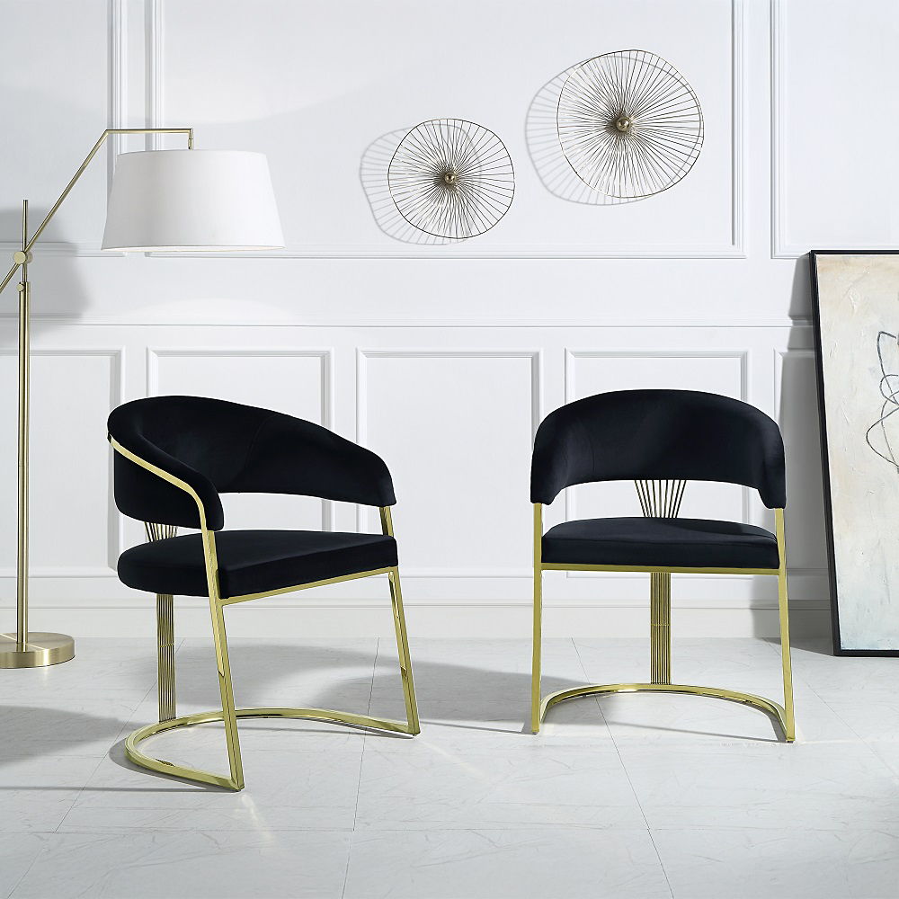 Fallon - Side Chair - Black Velvet & Mirrored Gold