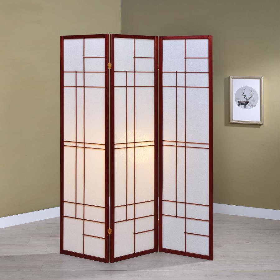 Katerina - 3-Panel Room Divider Folding Shoji Screen - Cherry