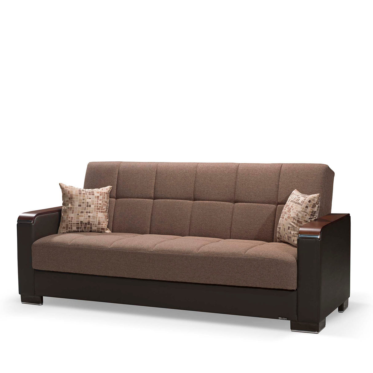 Ottomanson Armada X - Upholstered Convertible Wood Trimmed Sofabed With Storage - Brown PU Polyester