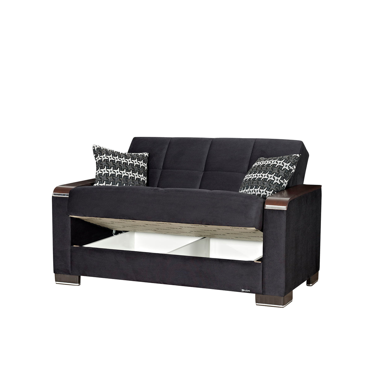 Ottomanson Armada X - Upholstered Convertible Wood Trimmed Loveseat With Storage - Microfiber