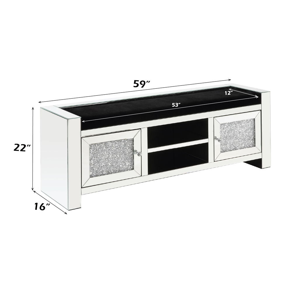 Noralie - 59" Bench With Storage - Mirrored & Faux Diamonds