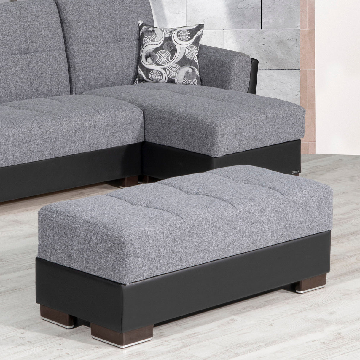 Ottomanson Armada Air - Upholstered Ottoman With Storage - Gray/Black PU Polyester