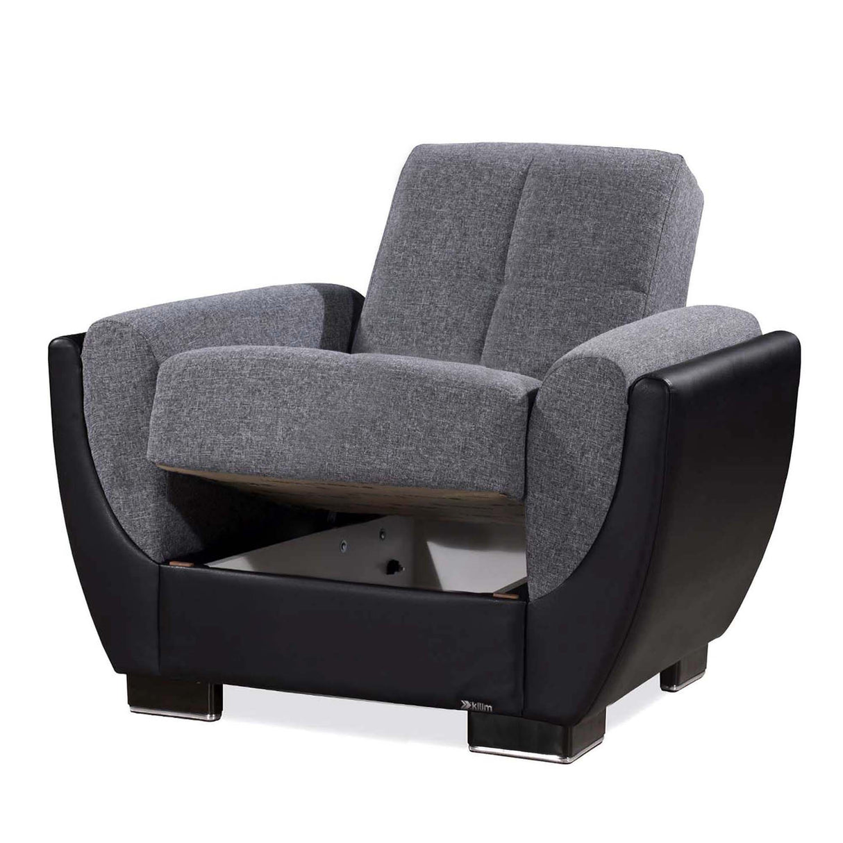 Ottomanson Armada Air - Upholstered Convertible Armchair With Storage - Gray/Black PU Polyester