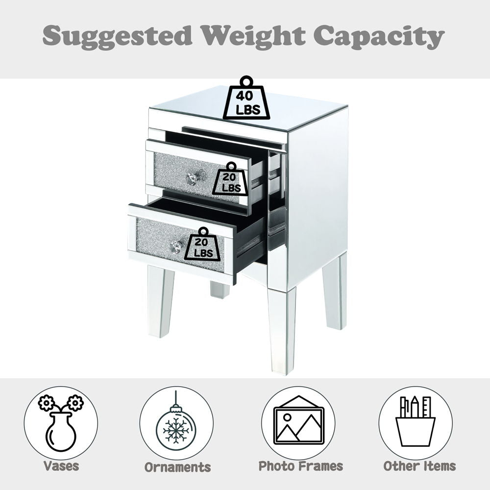 Noralie - 24" Accent Table - Mirrored, Faux Diamonds