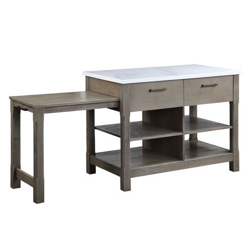 Feivel - Kitchen Island With Pull Out Table - Marble Top & Rustic Oak