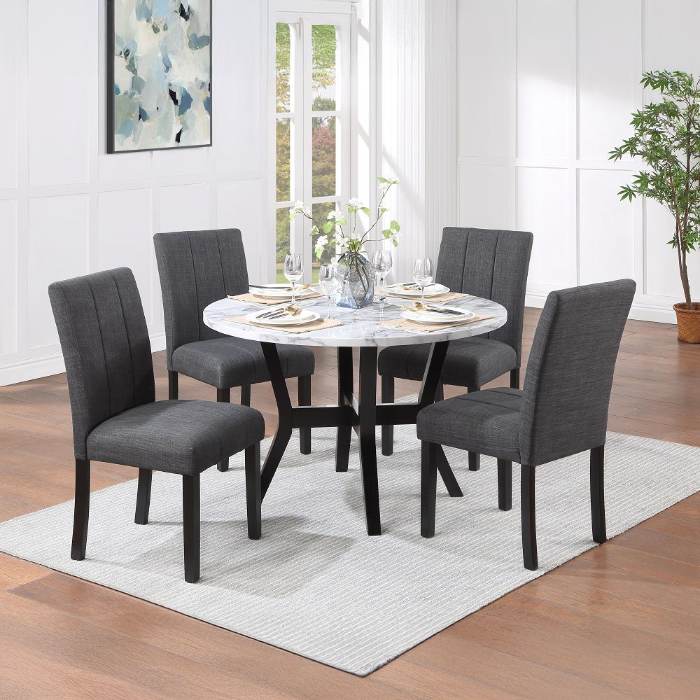 Kusa - 5 Piece Dining Set With Engineered Stone Top - Engineered Stone Top & Black