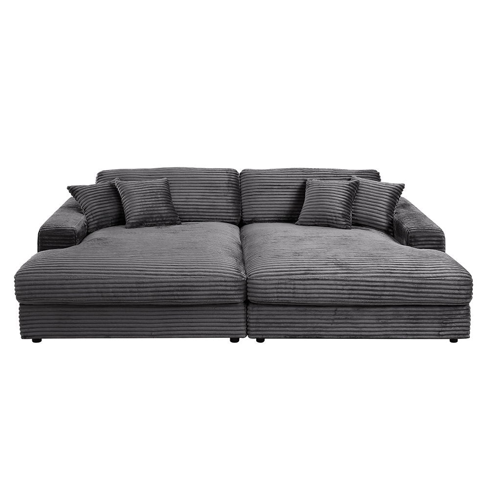 Hilde - Sectional Sofa With 4 Pillows - Dark Gray Corduroy