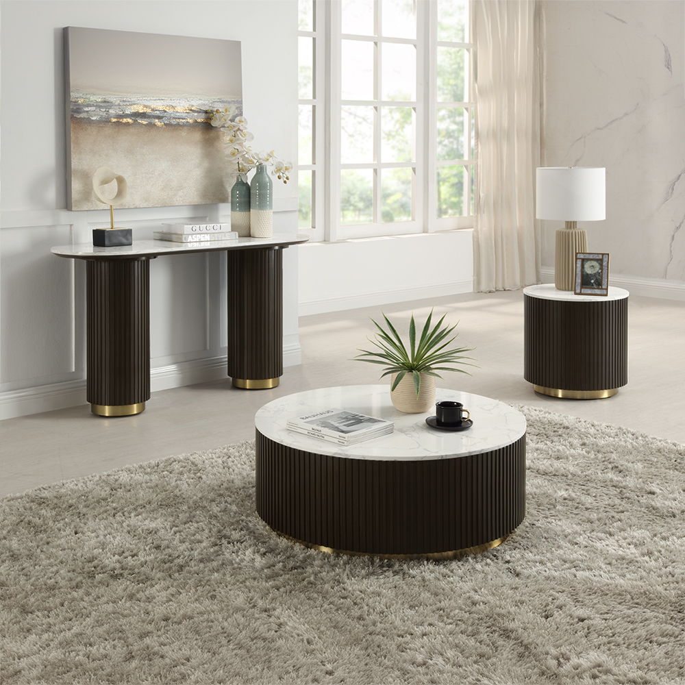 Clayten - End Table - White Natural Marble Top & Espresso