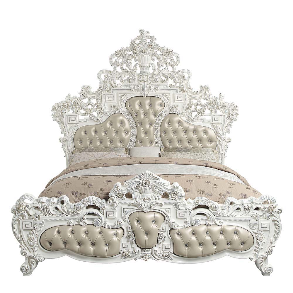 Vanaheim - Eastern King Bed - Beige Synthetic Leather & Antique White