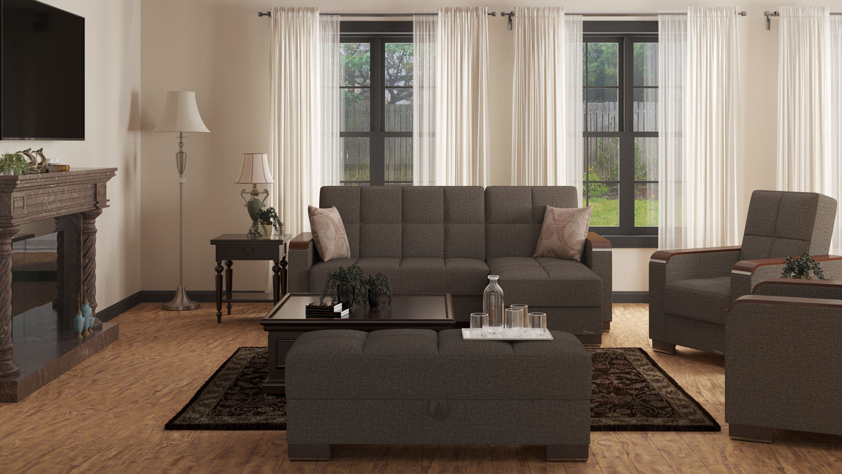 Ottomanson Armada X - Upholstered Convertible Wood Trimmed Ottoman With Storage - Polyester