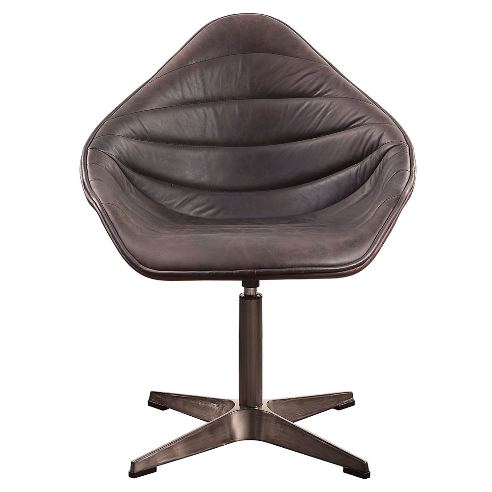 Pipino - Accent Chair With Swivel - Antique Ebony Top Grain Leather
