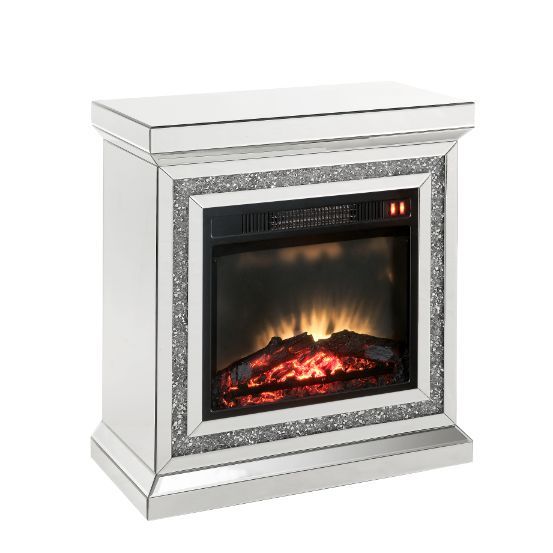 Noralie - 28" Fireplace - Mirrored & Faux Diamonds