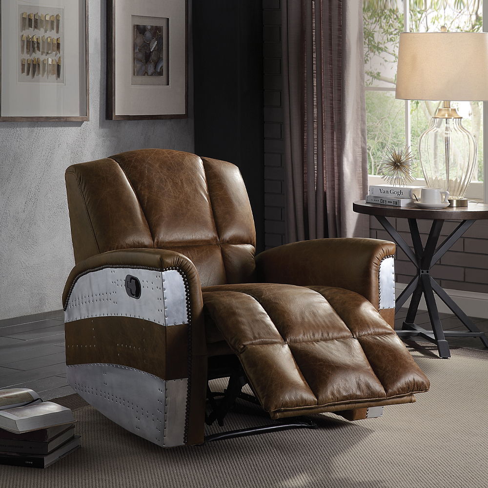 Brancaster - Power Motion Recliner - Retro Brown Top Grain Leather & Aluminum