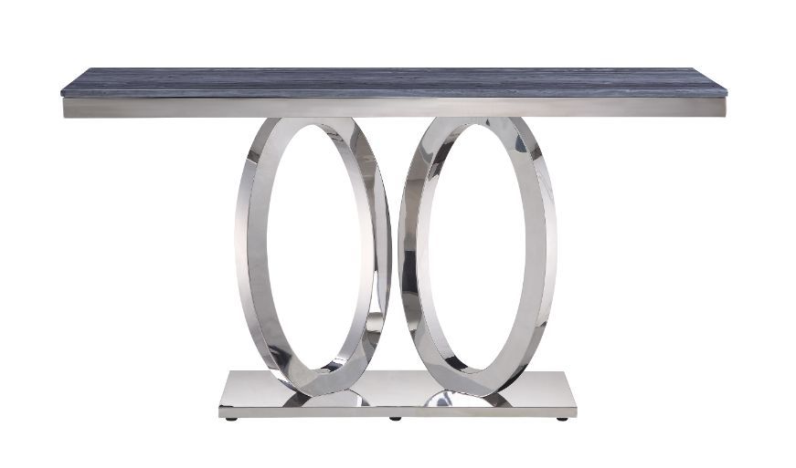 Zasir - Sofa Table - Gray Printed Faux Marble Top & Mirrored Silver