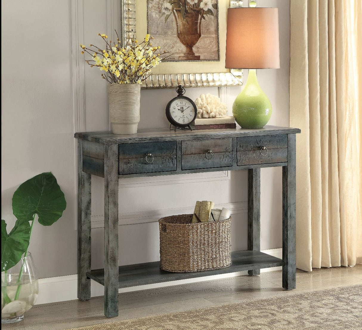 Glancio - Console Table - Antique Gray & Teal