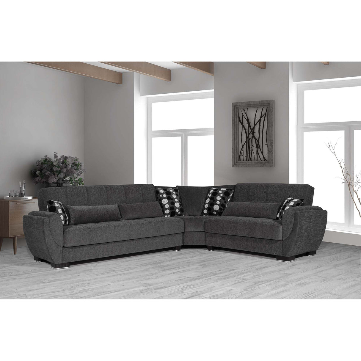 Ottomanson Armada Air - Upholstered Convertible Sectional With Storage - Gray Chenille