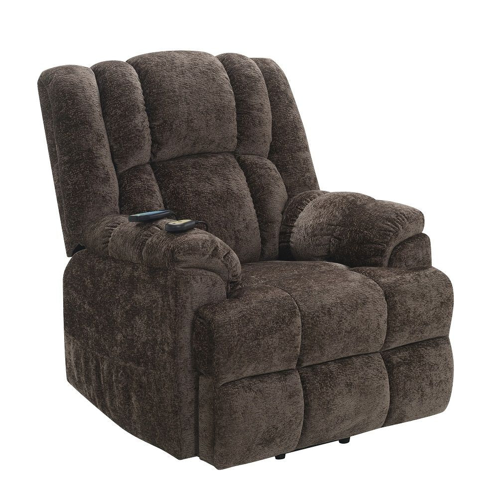 Pacay - Power Recliner With Lift & Heating & Massage - Brown Chenille