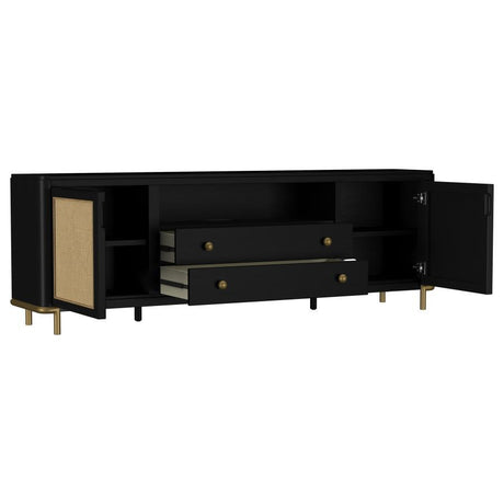 Arini - Rattan Cane 2-Door TV Stand Media Console - Black