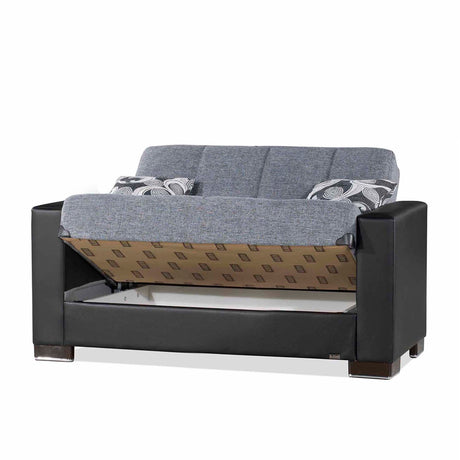 Ottomanson Armada - Upholstered Convertible Loveseat With Storage - Gray/Black PU Polyester