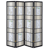 Catabella - 4 - Panel Room Divider Folding Shoji Screen Floral - Black