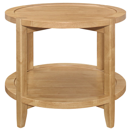 Camillo - Round Solid Wood End Table With Shelf - Maple Brown