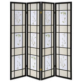Catabella - 4 - Panel Room Divider Folding Shoji Screen Floral - Black