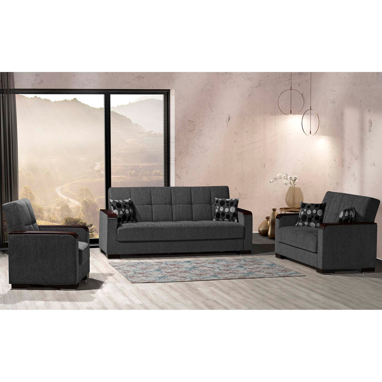 Ottomanson Armada X - Upholstered Convertible Wood Trimmed Loveseat With Storage