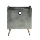 Doris - Nightstand With USB & Electric Lock - Gray Top Grain Leather & Aluminum