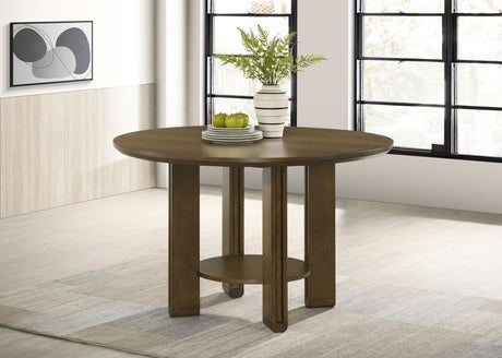 Ottowa - 47" Round Wood Dining Table With Shelf - Brown